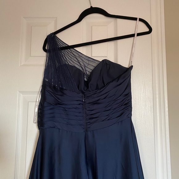 Belsoie navy blue satin & rhinestone dress - Picture 3 of 4